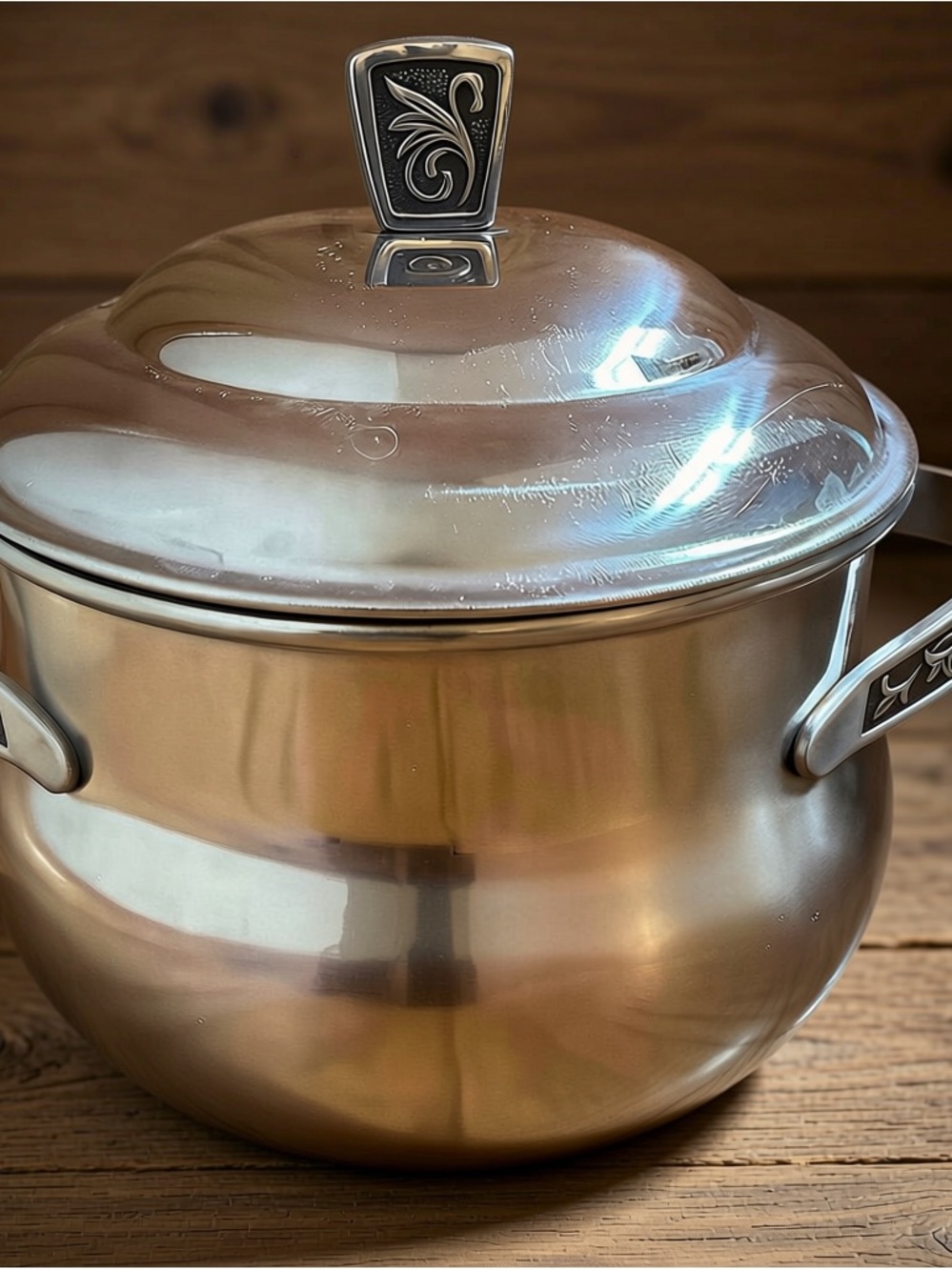 1960’s Monterey Carefree Stainless Steel Serving Pot Decorative Handles & Lid
